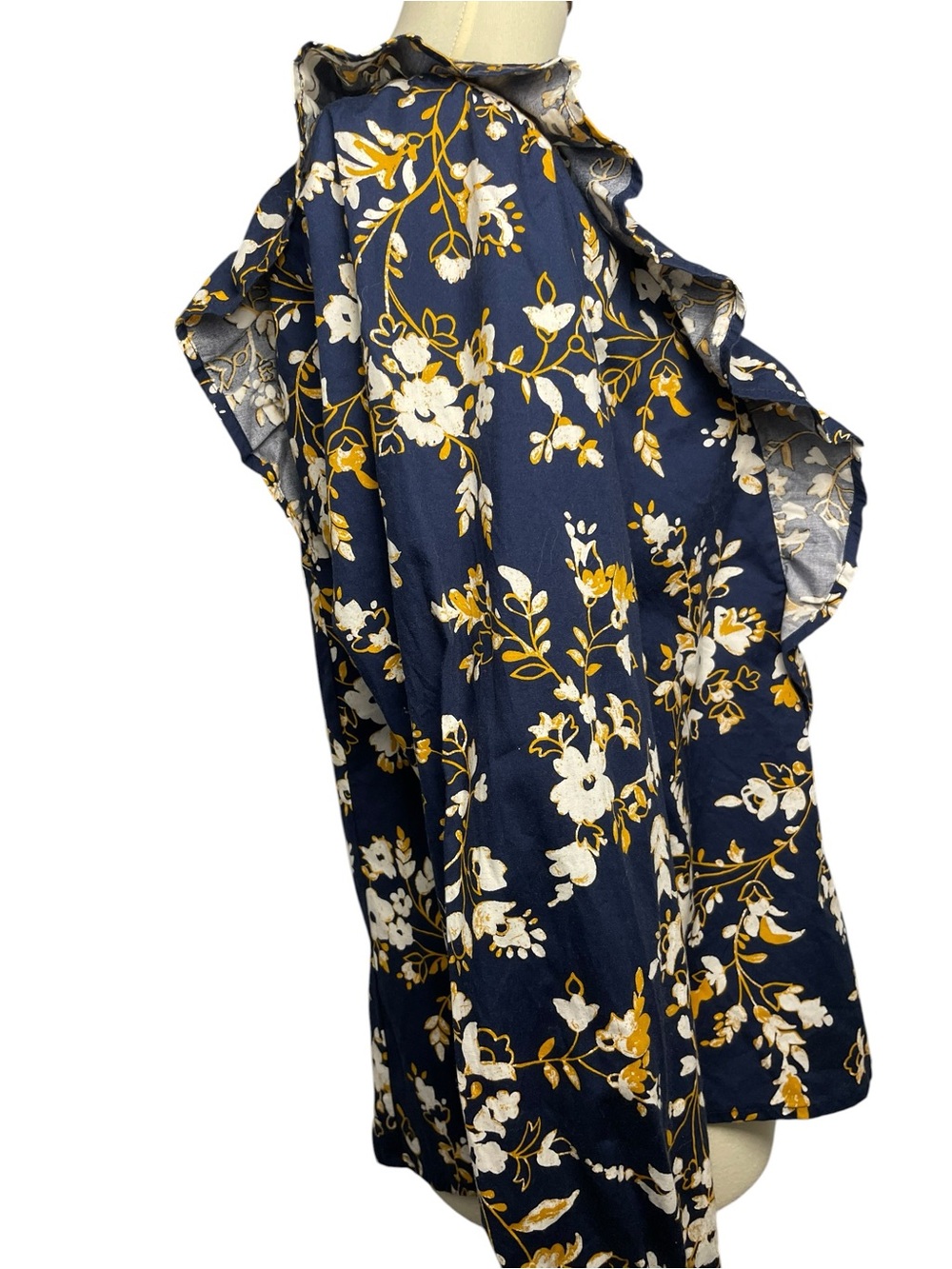 J. Crew Cotton Poplin Ruffle Top Floral Long-Sleeve Blouse - Navy - Picture 3 of 9